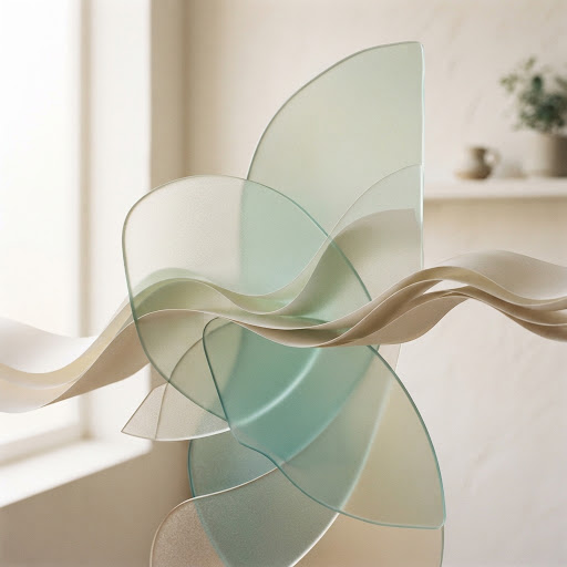 Layered translucent forms in sage and teal, evoking clarity and focus in an assessment report